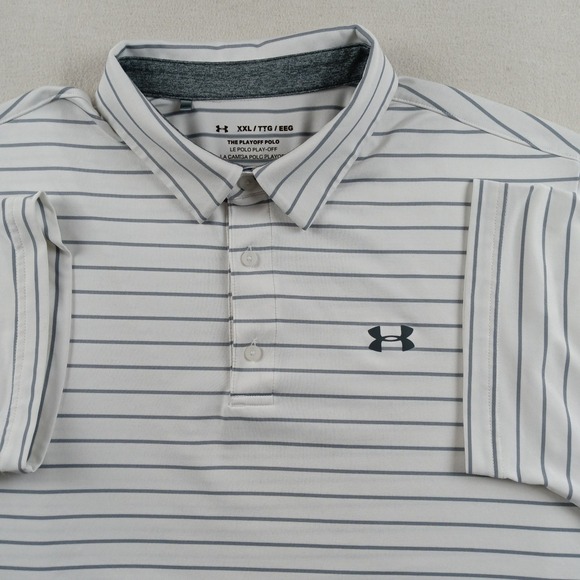 Under Armour Other - Under Armour Mens Playoff Polo Shirt XXL White Grey Striped Loose Fit